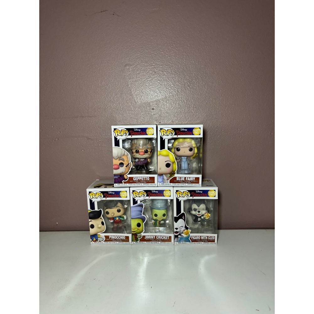 Disney Pinocchio Funko Pop Set of 5 Pinocchio Geppetto Blue Fairy Jiminy Figaro